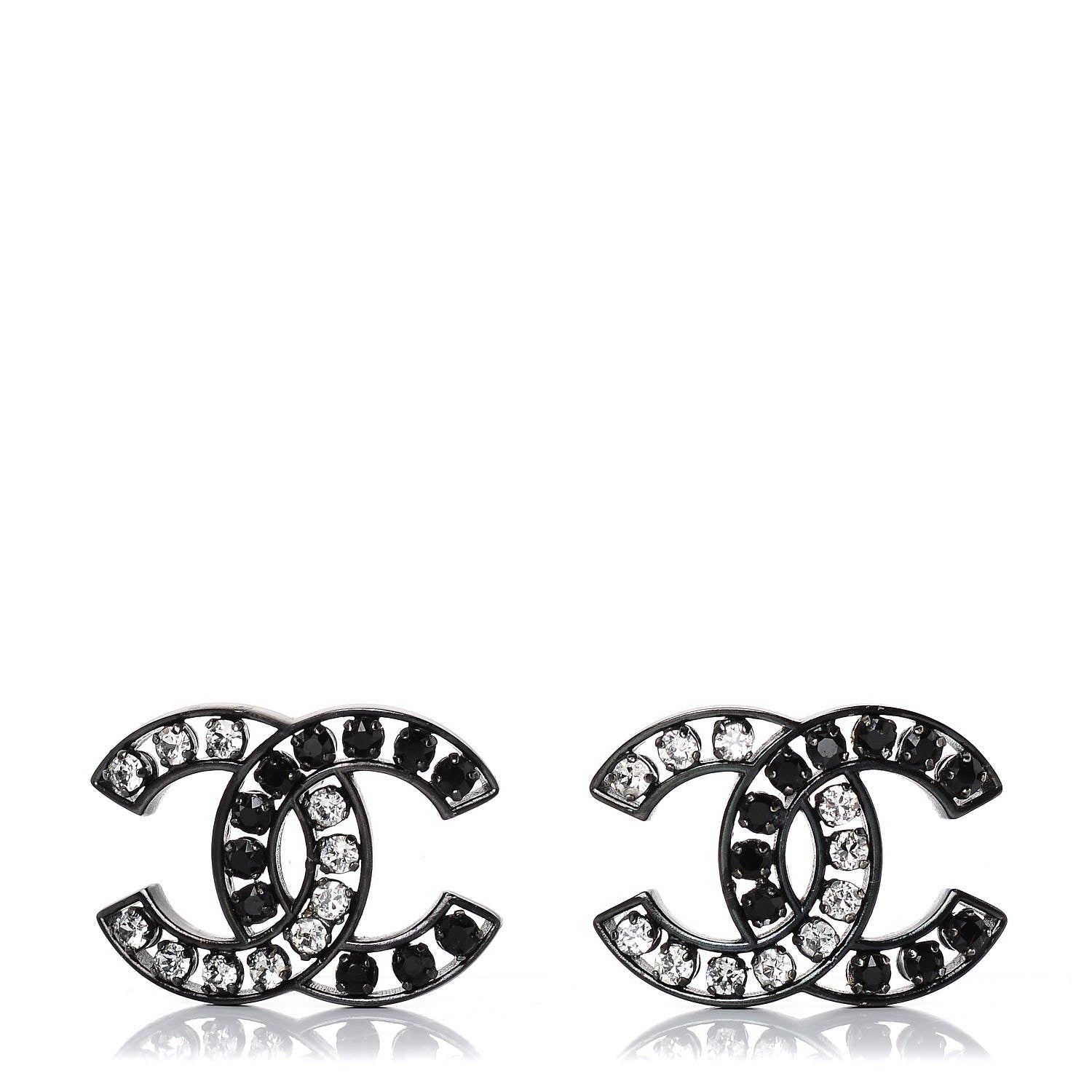 Chanel Crystal CC Earrings Black Silver 1 of 6
