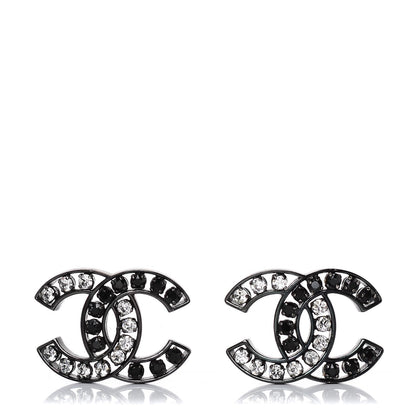 Chanel Crystal CC Earrings Black Silver 1 of 6