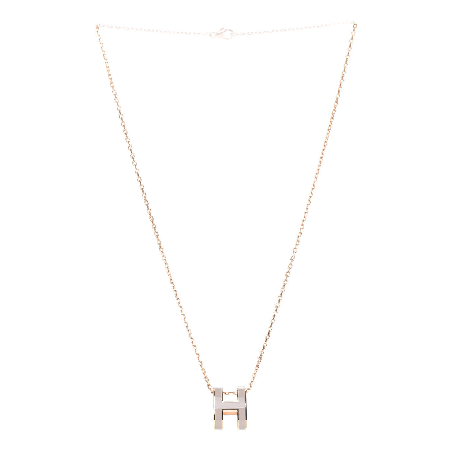 Hermes Lacquered Rose Gold Pop H Pendant Necklace Marron Glace 3 of 6