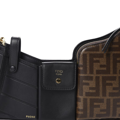 Fendi Vitello Grace Glazed Fabric FF 1974 3 Pocket Mini Crossbody Bag Black Mogano Panna 9 of 9
