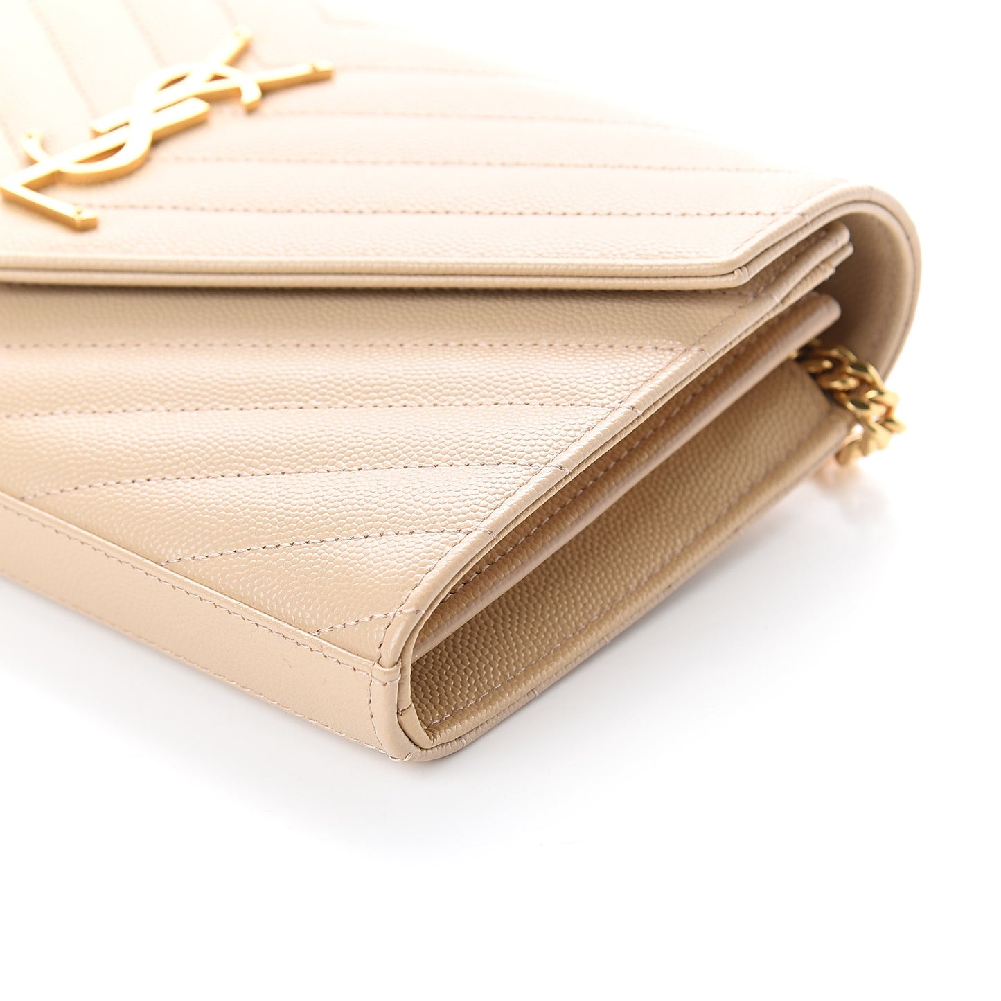 Grain De Poudre Matelasse Chevron Monogram Chain Wallet Nude Powder