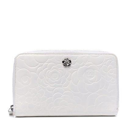 Chanel Lambskin Camellia Embossed Zip Around Organizer Wallet Off White 1 of 7