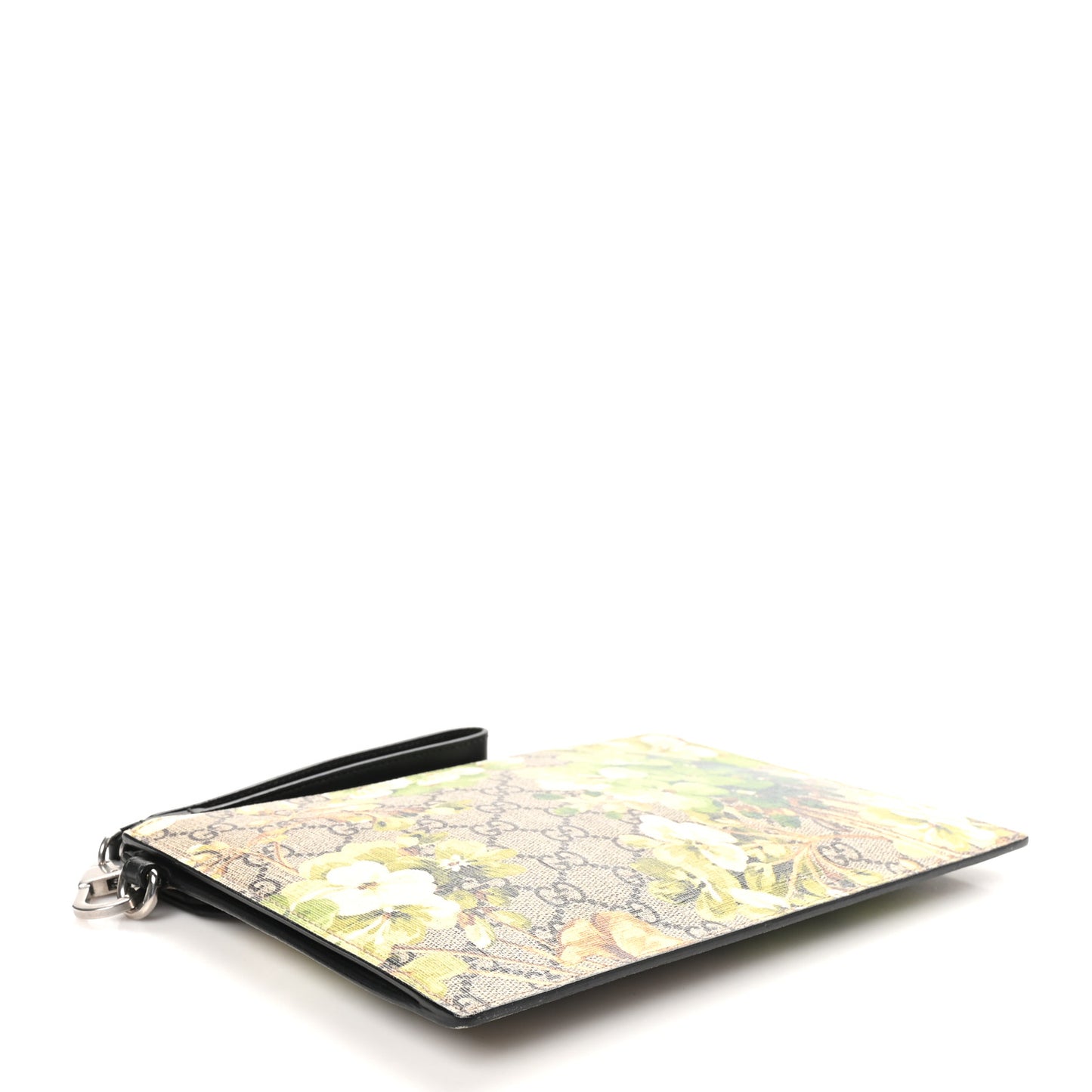 GG Supreme Monogram Blooms Small Zip Wristlet Pouch Beige New Military Black