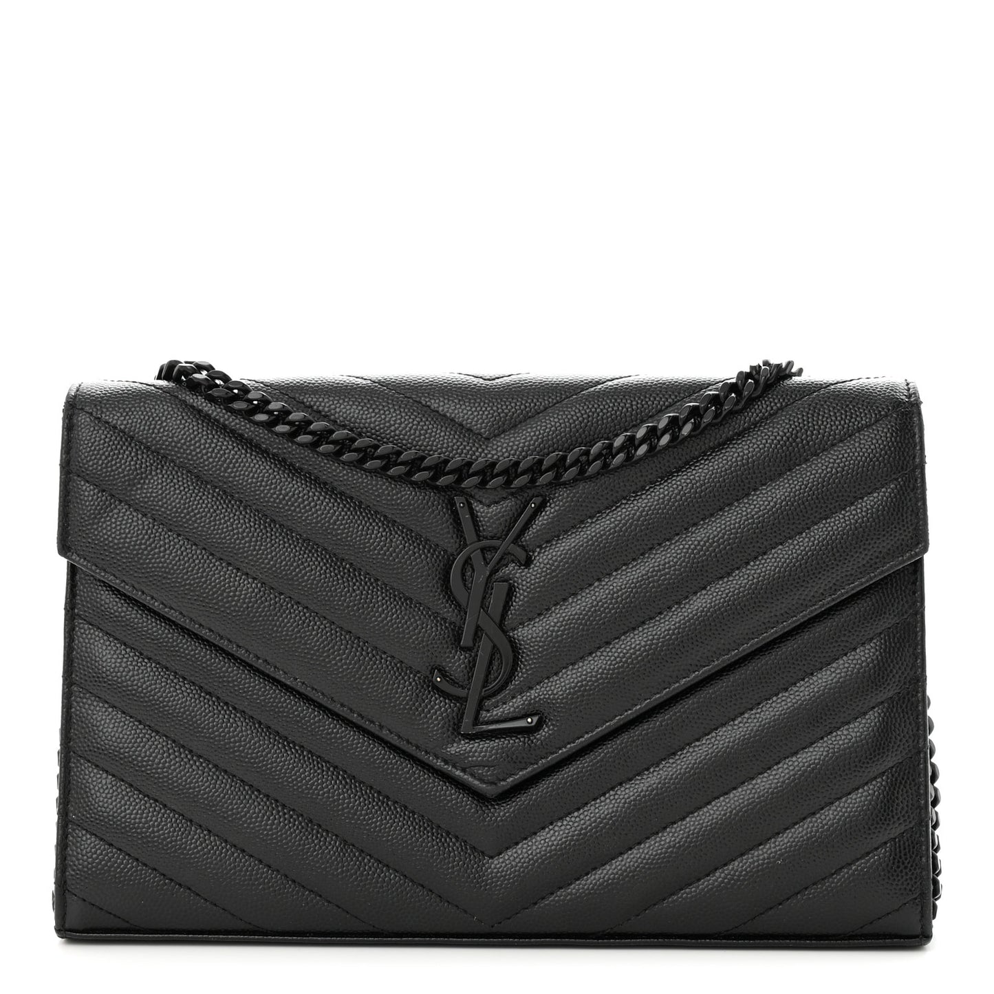 Grain De Poudre Matelasse Chevron Monogram Monochrome Chain Wallet Black