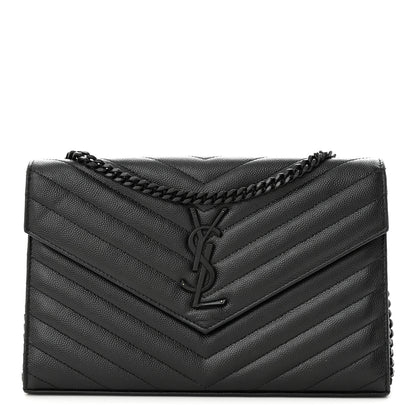 Saint Laurent Grain De Poudre Matelasse Chevron Monogram Monochrome Chain Wallet Black 1 of 13