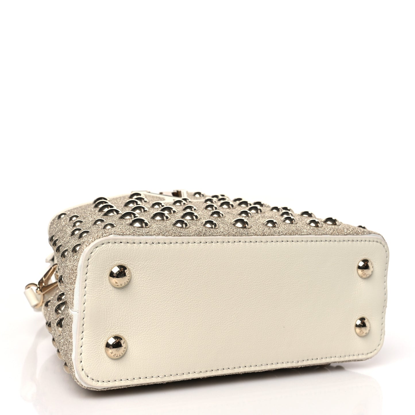 Calfskin Satin Lurex Brass Embroidered Mini Spheres Capucines Beige