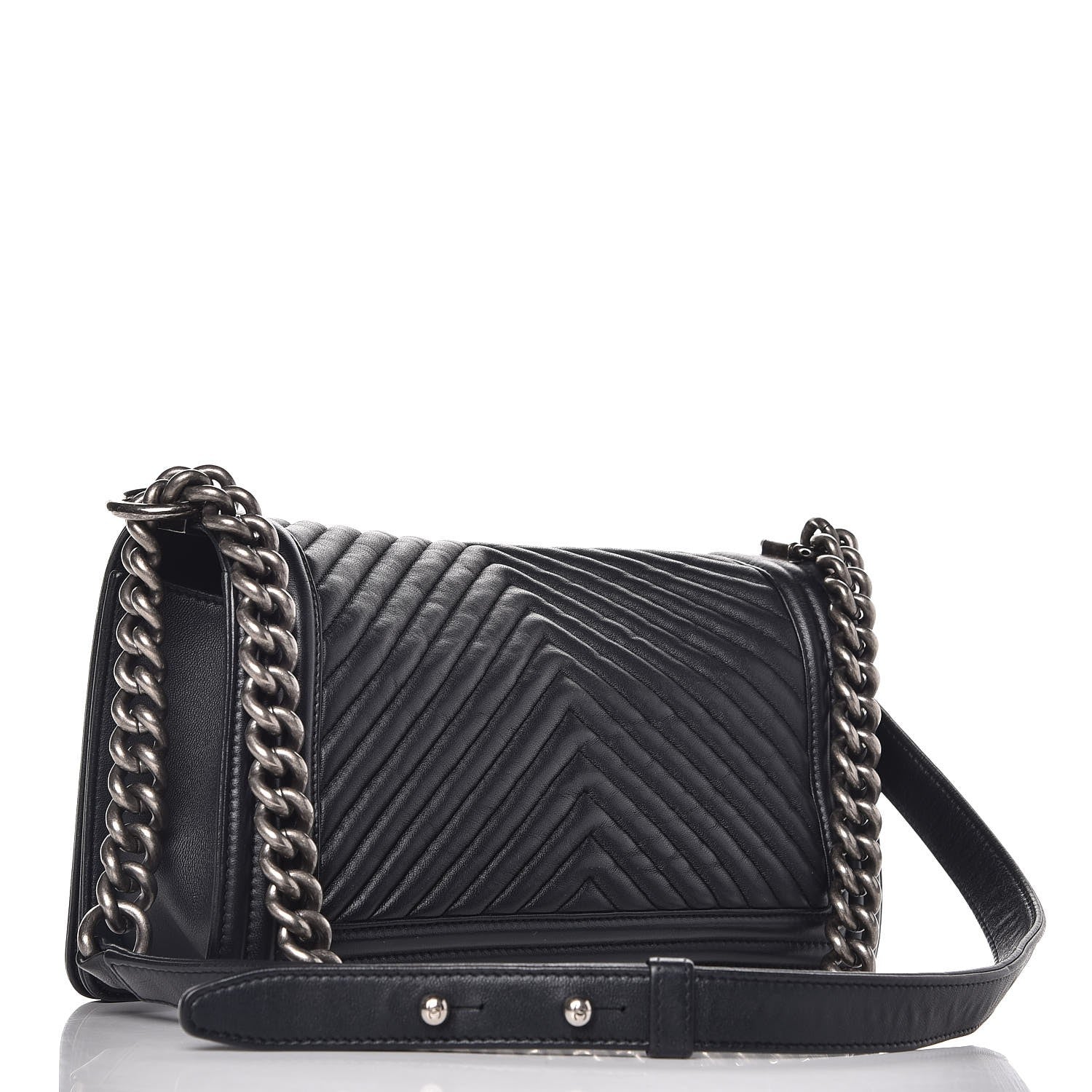 Chanel Calfskin Chevron Quilted Medium Boy Flap Dark Navy Blue 4 of 12