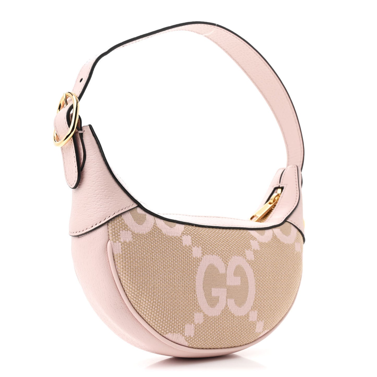 Monogram Jumbo GG Textured Dollar Calfskin Mini Ophidia Half Moon Hobo Beige Perfect Pink