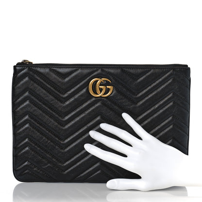 Gucci Azalea Calfskin Matelasse Heart GG Marmont Zip Pouch Black 2 of 9