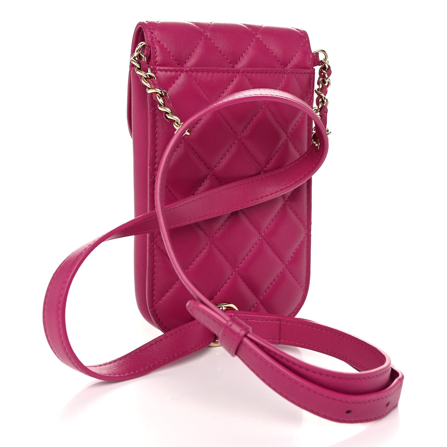 Lambskin Quilted Phone Chain Clutch Waist Bag Pink