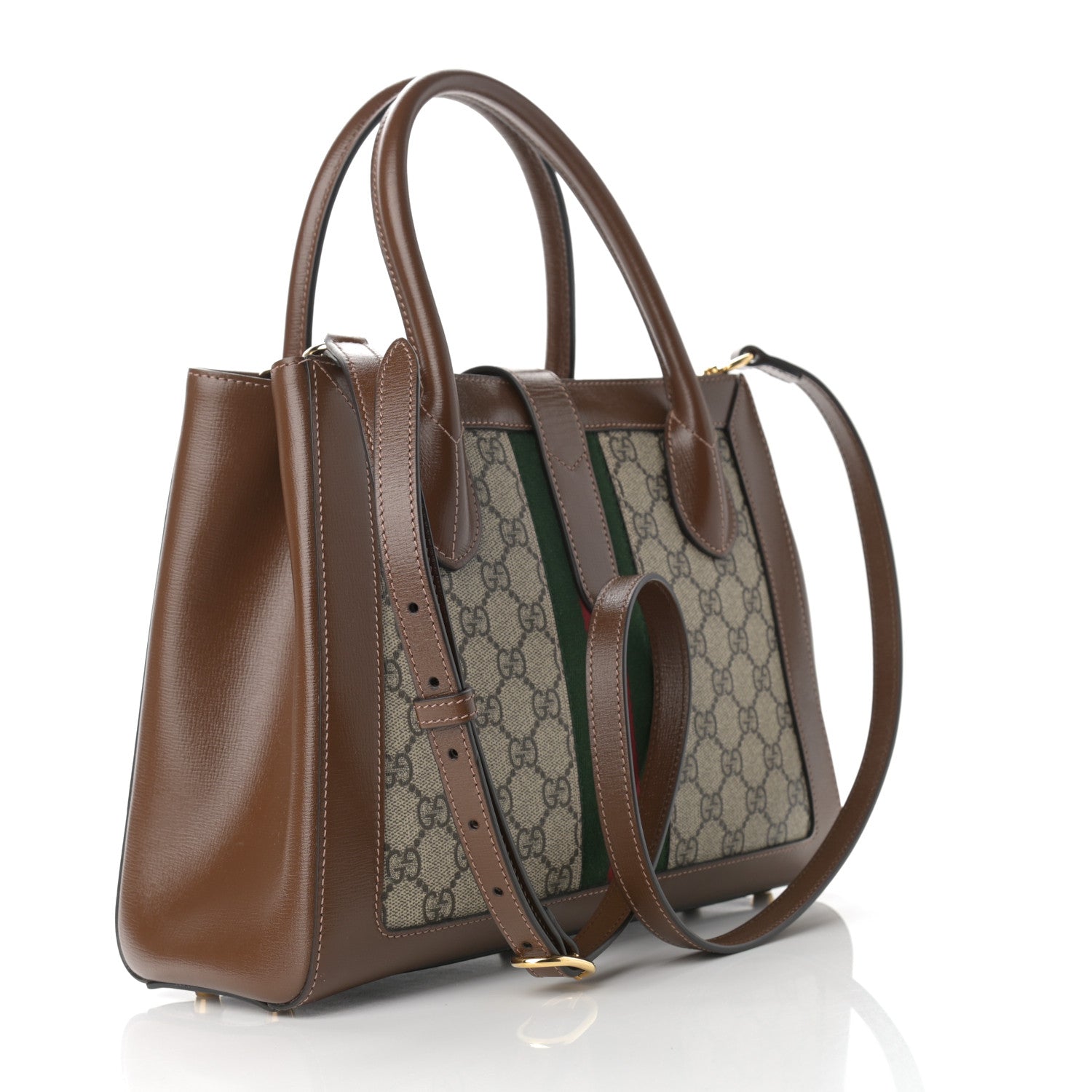 Gucci GG Supreme Monogram Azalea Calfskin Web Medium Jackie 1961 Tote Beige Ebony Brown Sugar 3 of 9