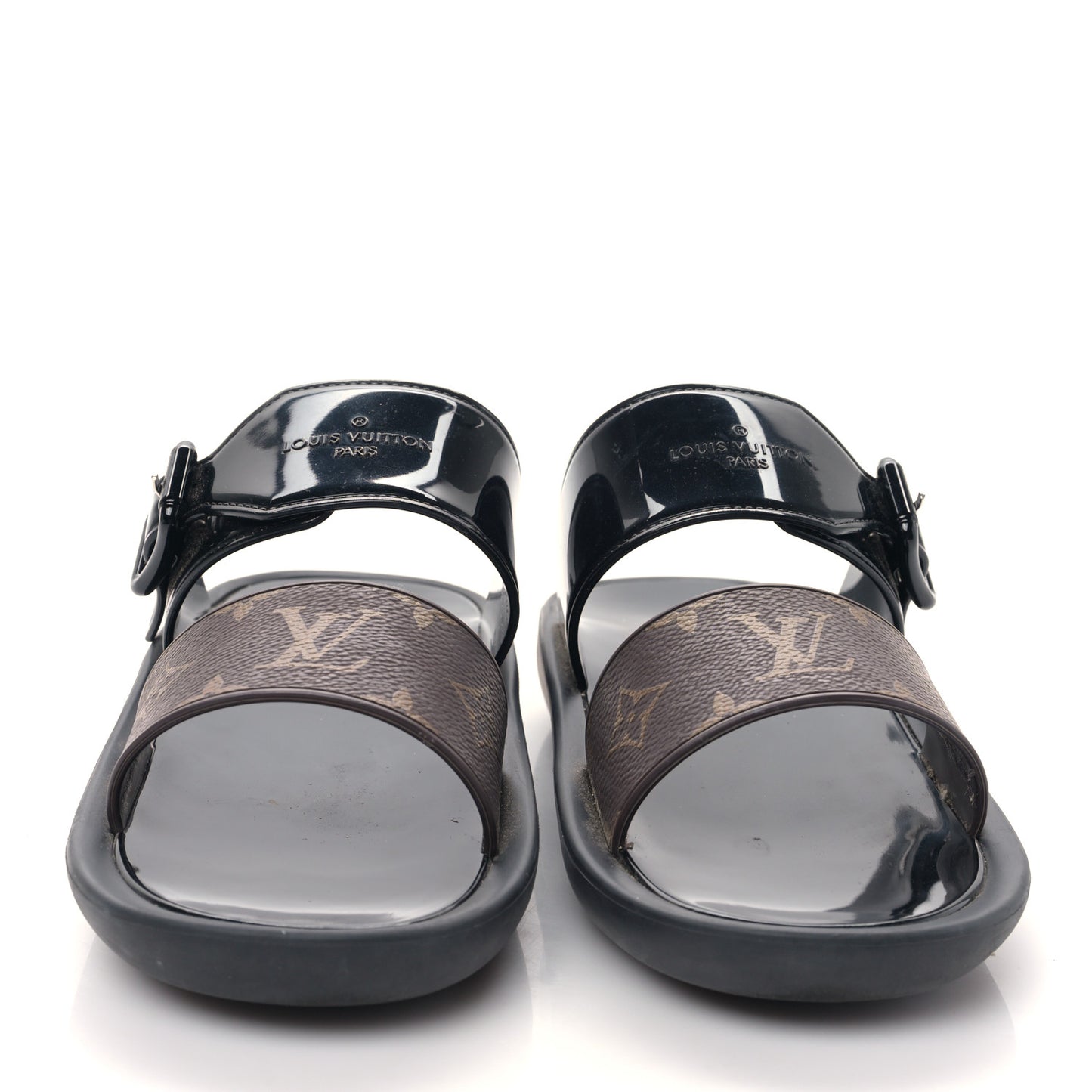 Monogram Sunbath Flat Mule Sandals 37 Black