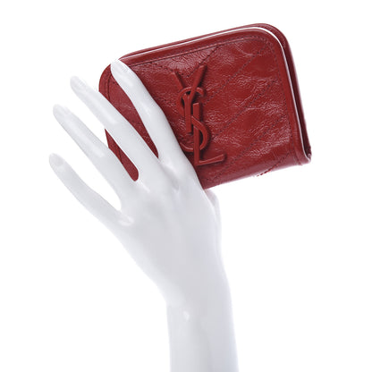 Saint Laurent Crinkled Calfskin Matelasse Monogram Niki Card Holder Red 2 of 7
