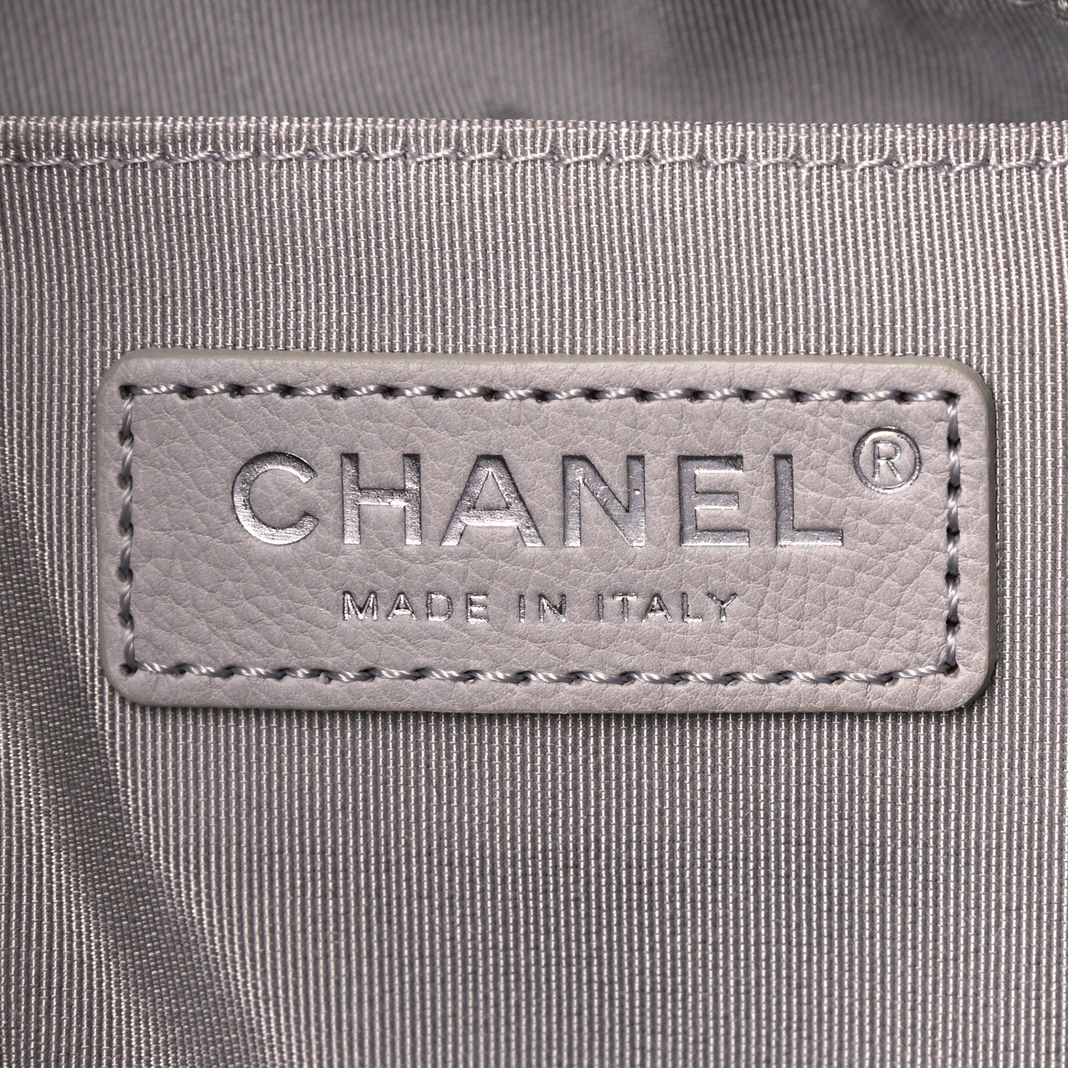 Chanel Caviar Flat Quilted CC Chain Bucket Drawstring Bag Light Grey 6 of 10