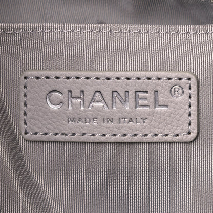 Chanel Caviar Flat Quilted CC Chain Bucket Drawstring Bag Light Grey 6 of 10