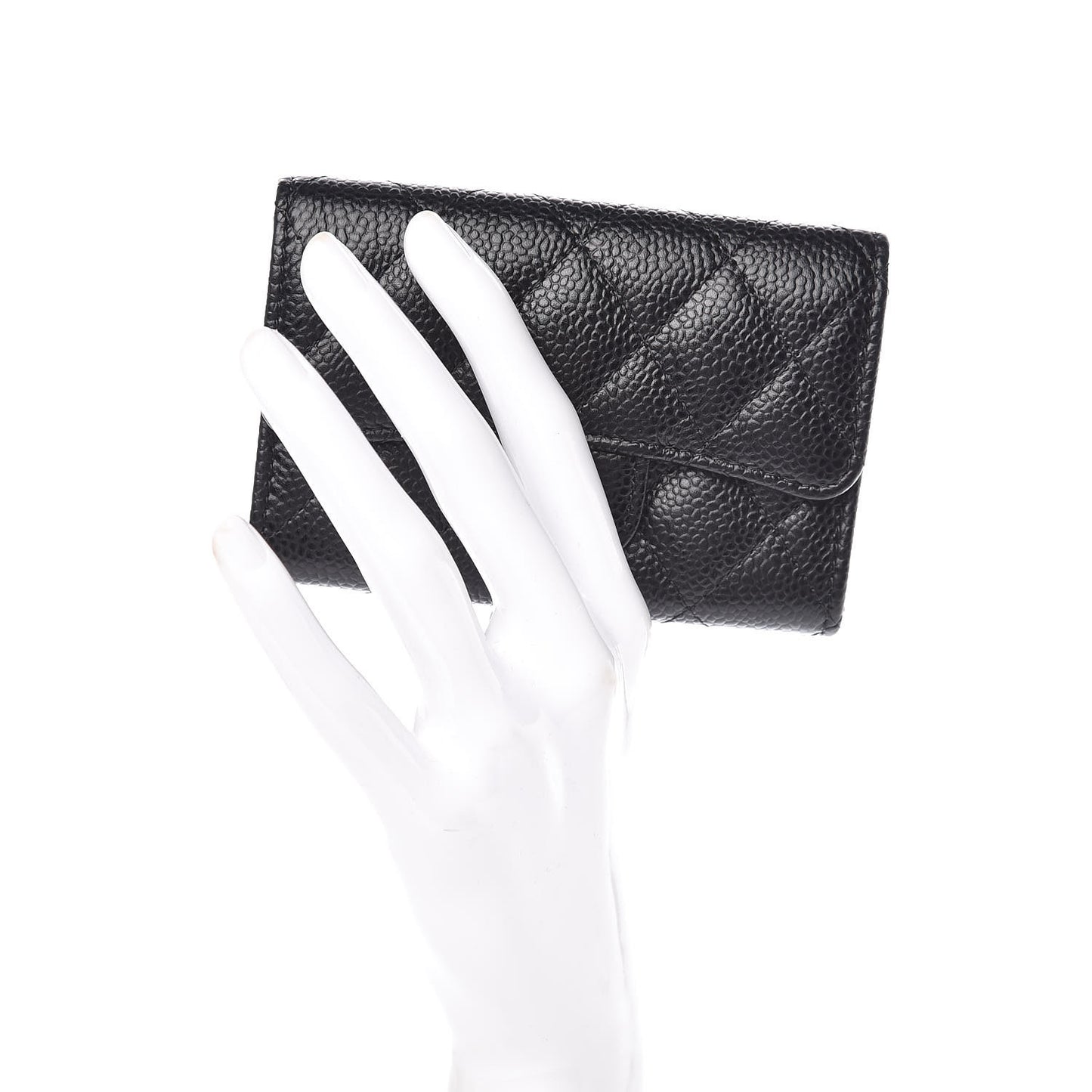 Caviar Quilted Flap Card Holder Black