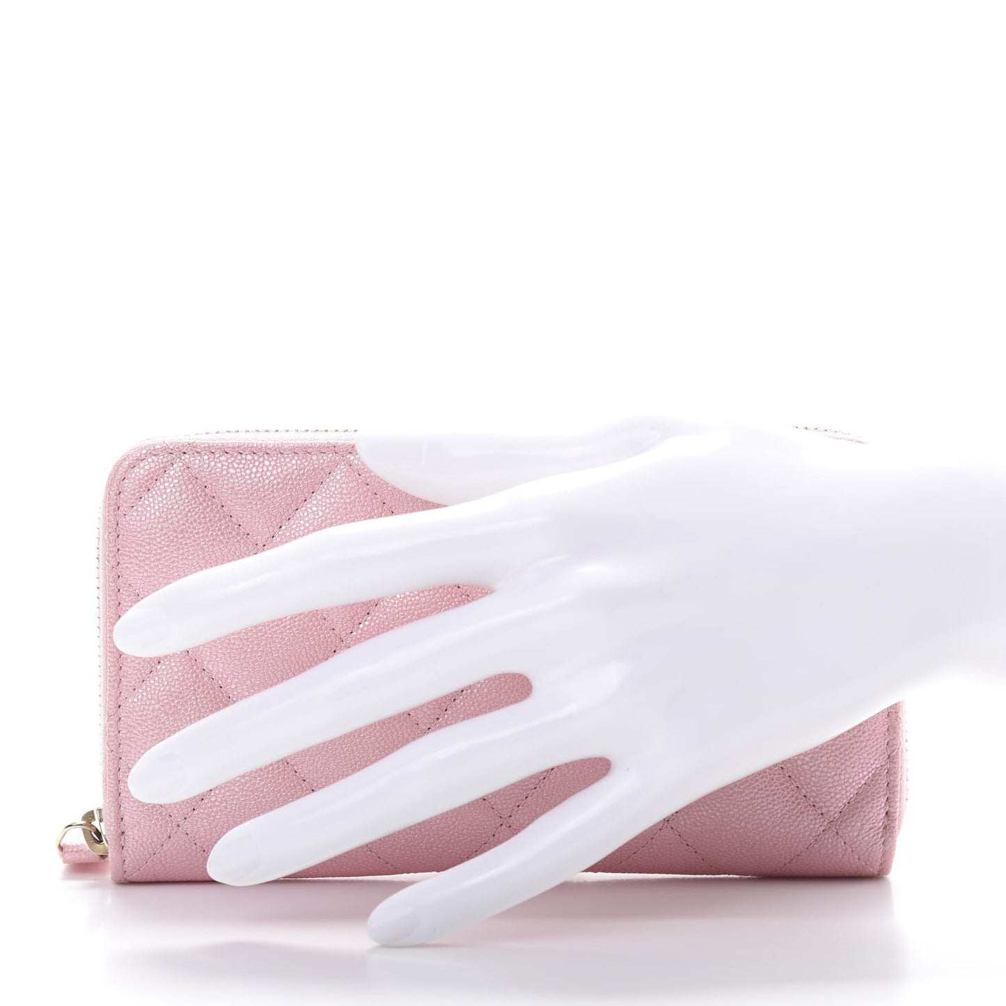 Iridescent Caviar Quilted Medium Zip Around Wallet Pink