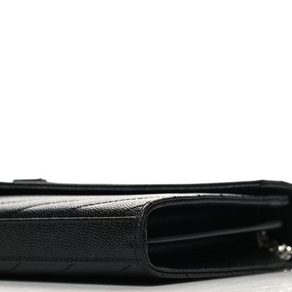 Saint Laurent Grain De Poudre Matelasse Chevron Monogram Chain Wallet Black 10 of 11