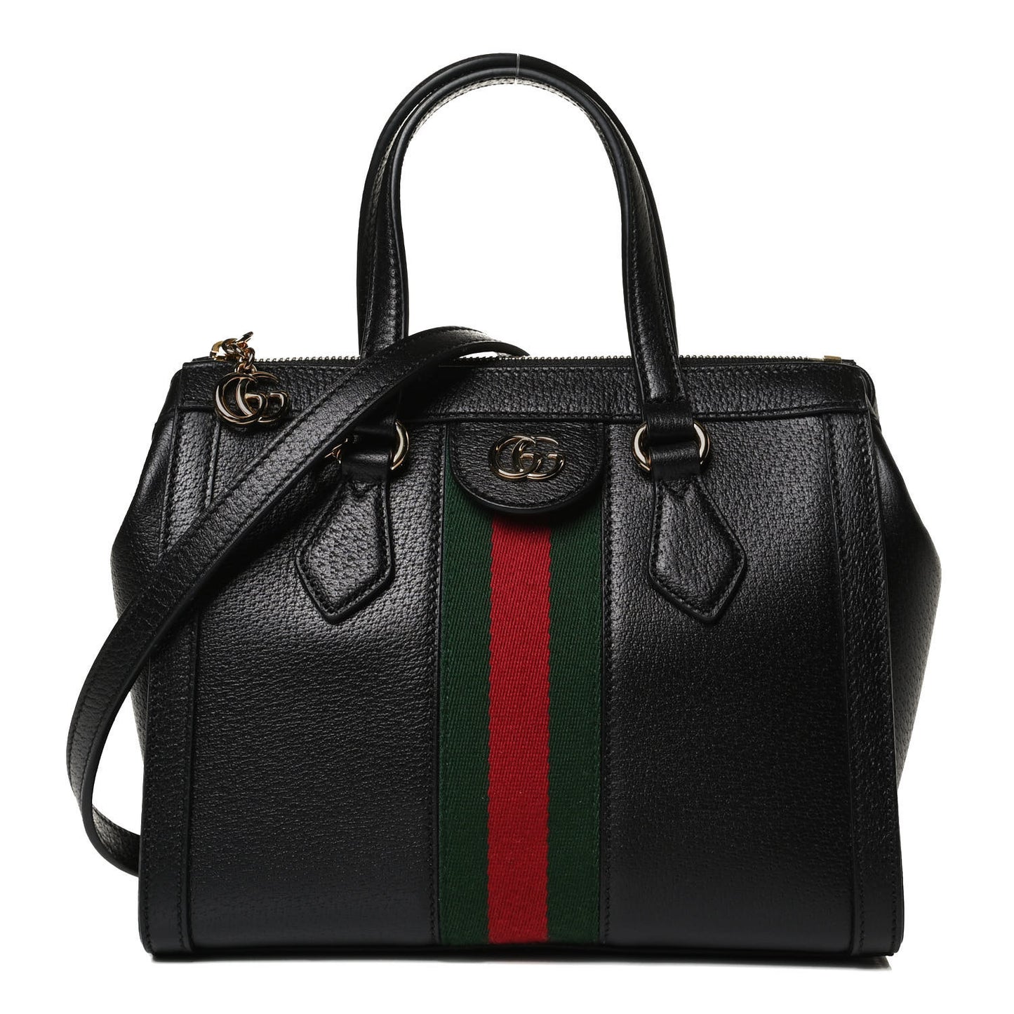 Textured Calfskin Web Small Ophidia Tote Bag Black