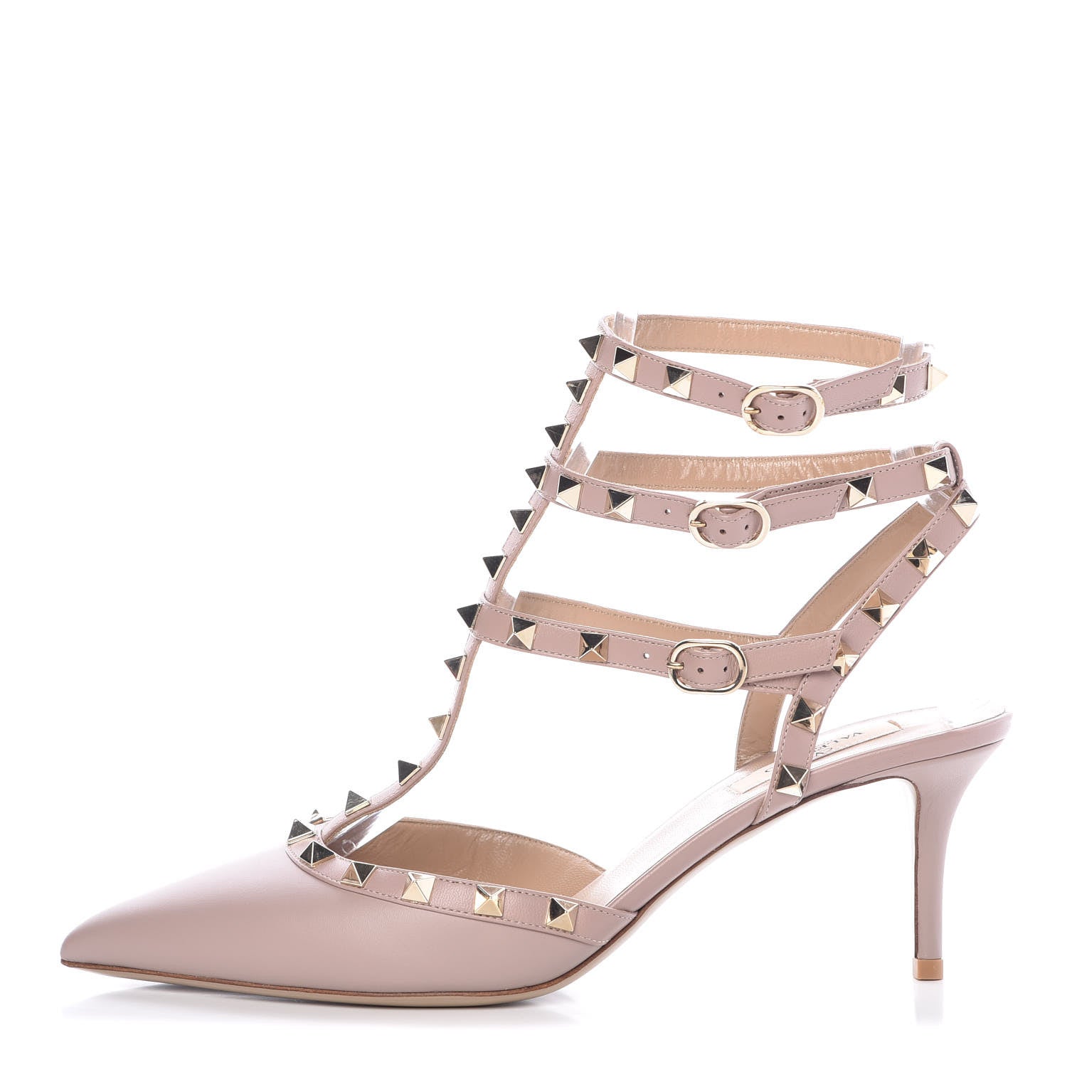 Valentino Garavani Nappa Rockstud Ankle Strap Low Heel Pumps 40 Poudre 1 of 9