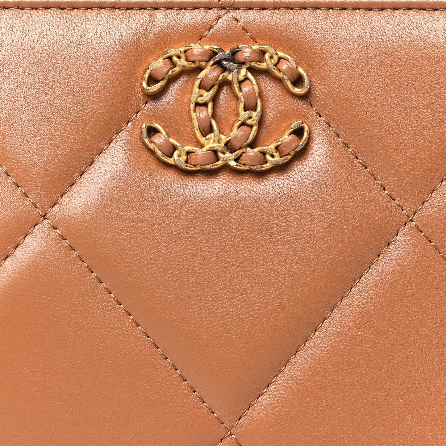 Lambskin Quilted Chanel 19 Flap Clutch Brown