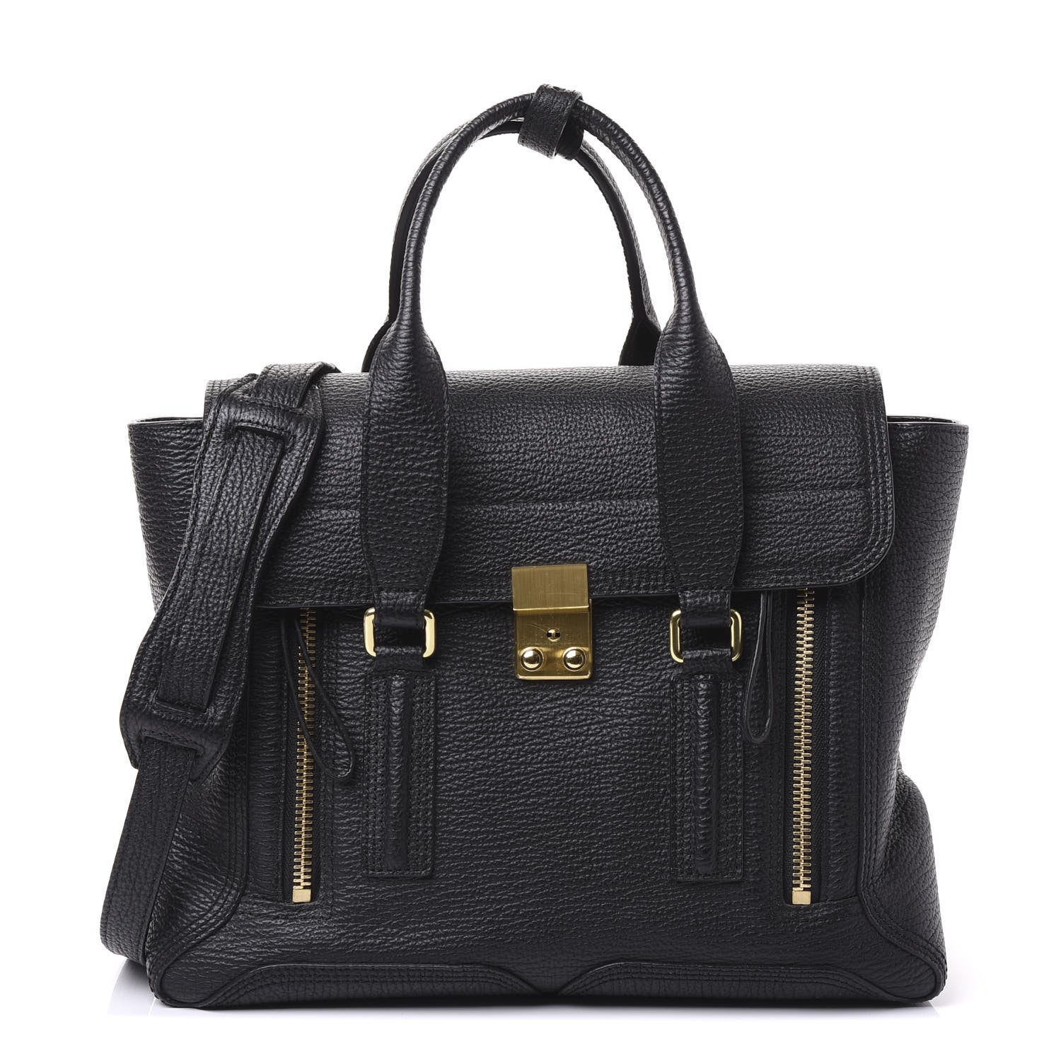 3.1 Phillip Lim 3.1 Textured Calfskin Medium Pashli Satchel Black 1 of 8