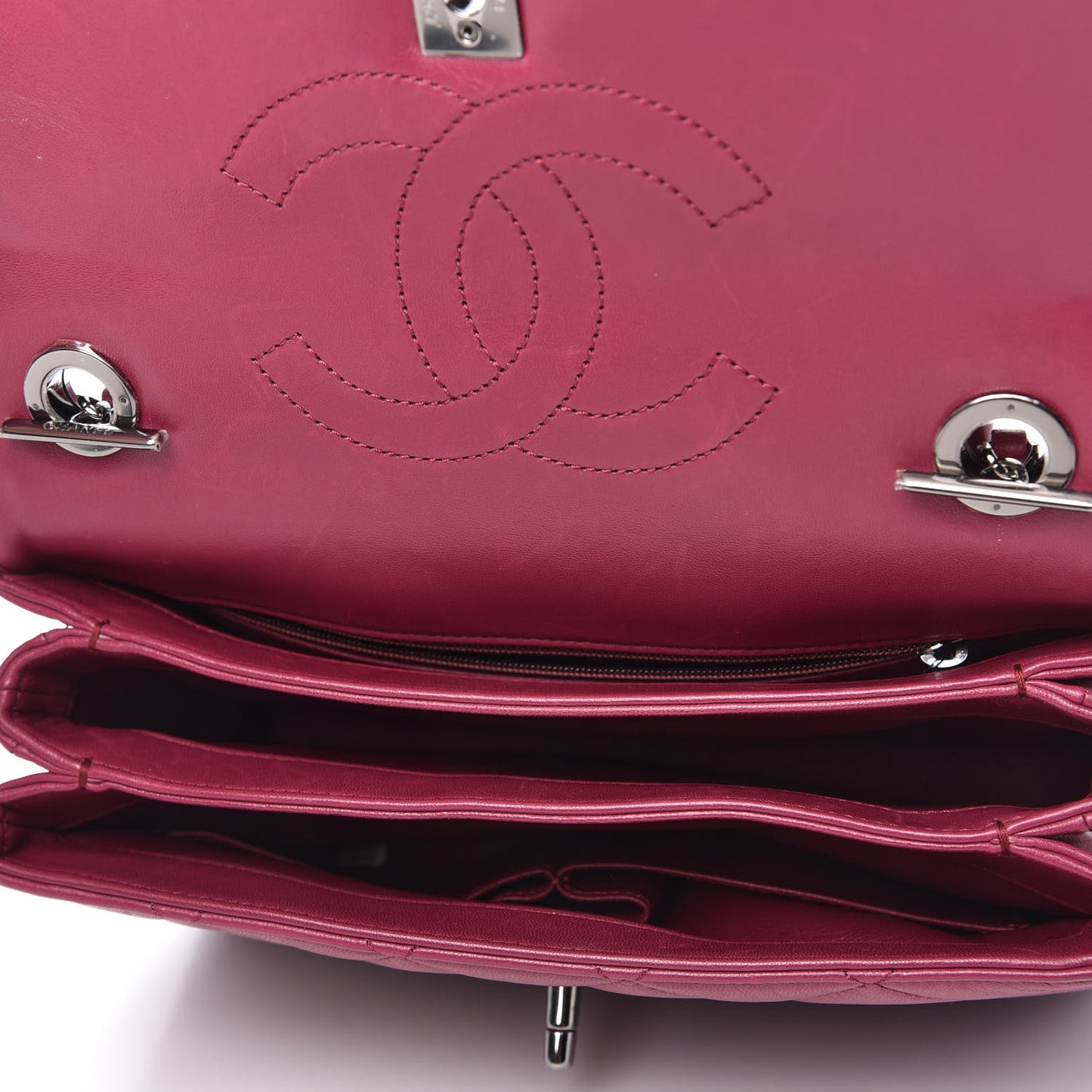 Lambskin Quilted Small Trendy CC Dual Handle Bag Dark Pink