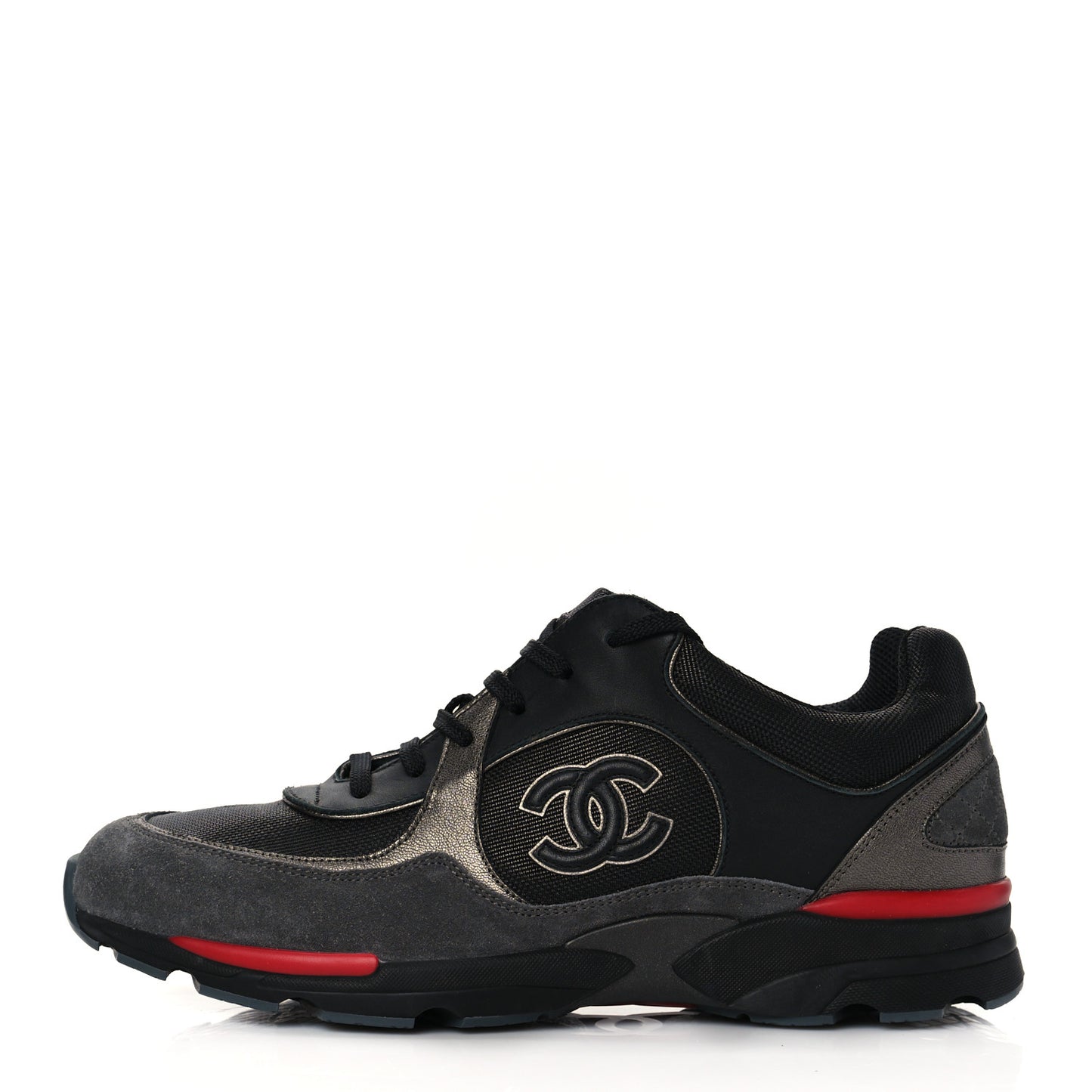 Calfskin Suede Fabric Mens Sneakers 43 Black Grey Red