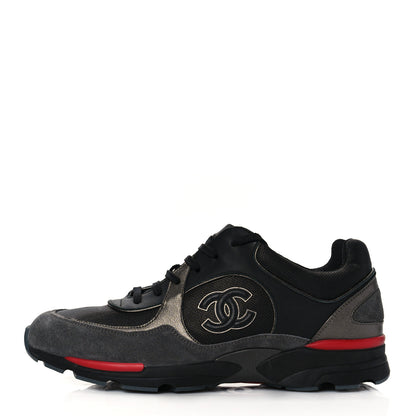 Chanel Calfskin Suede Fabric Mens Sneakers 43 Black Grey Red 1 of 8