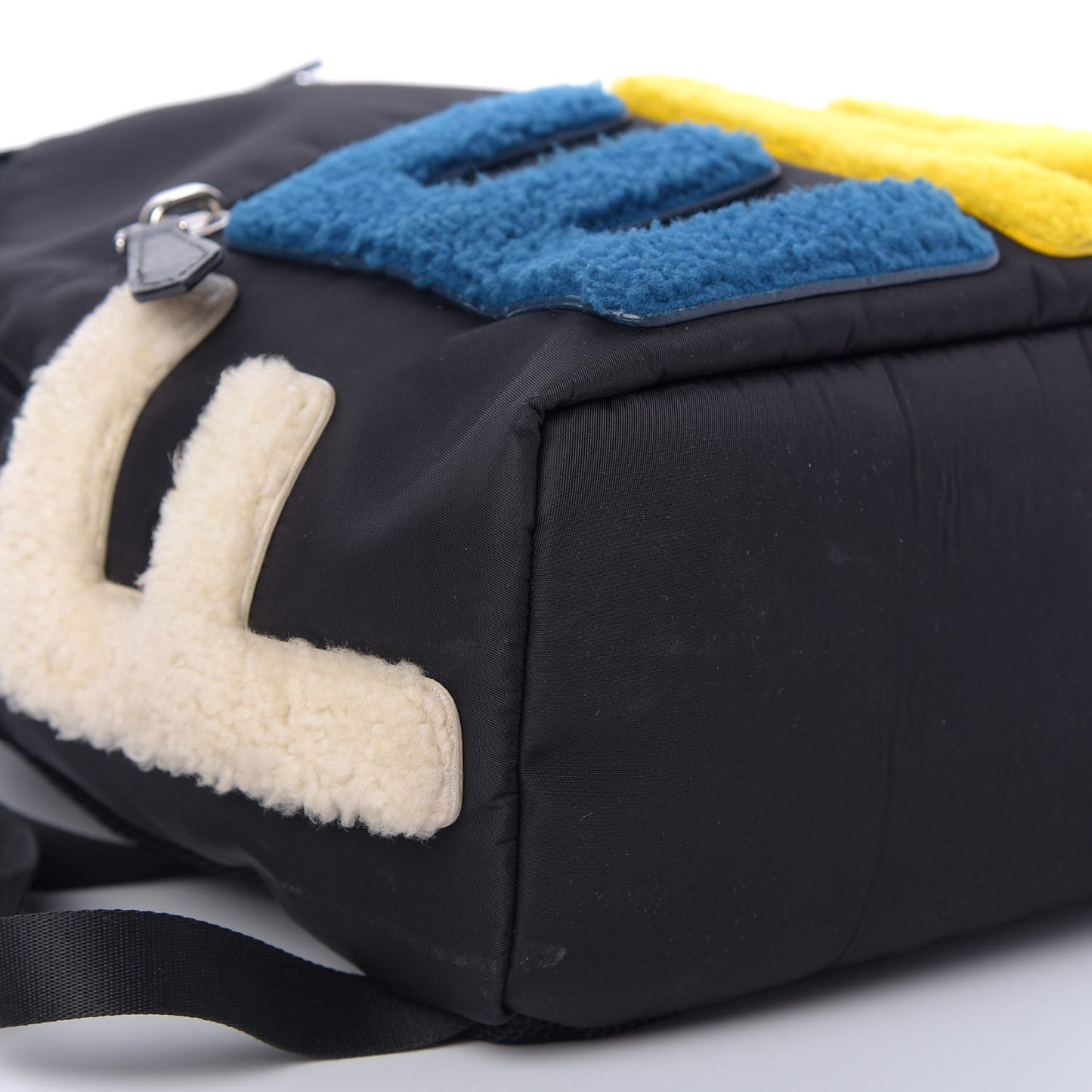 Nylon Shearling Block Letter Backpack Black