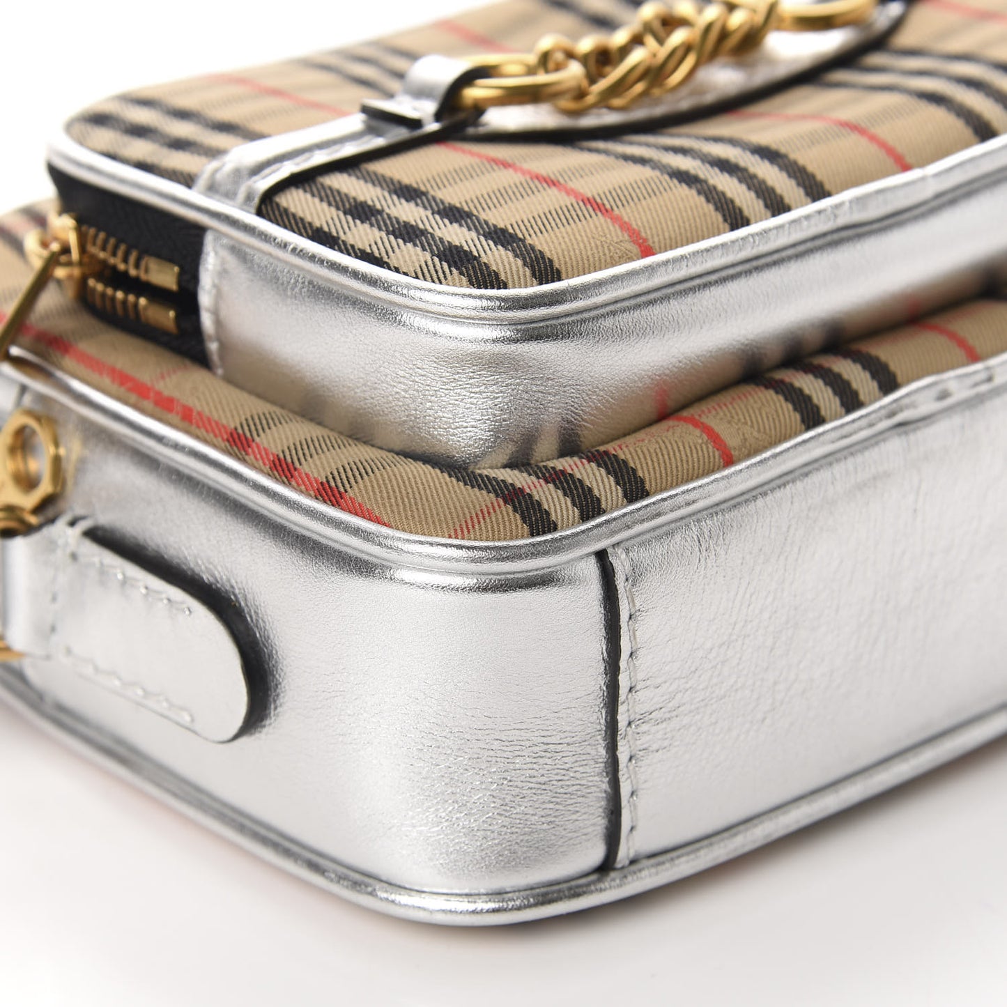 Smooth Calfskin 1983 Knight Check Link Camera Bag Silver