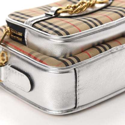Burberry Smooth Calfskin 1983 Knight Check Link Camera Bag Silver 6 of 10