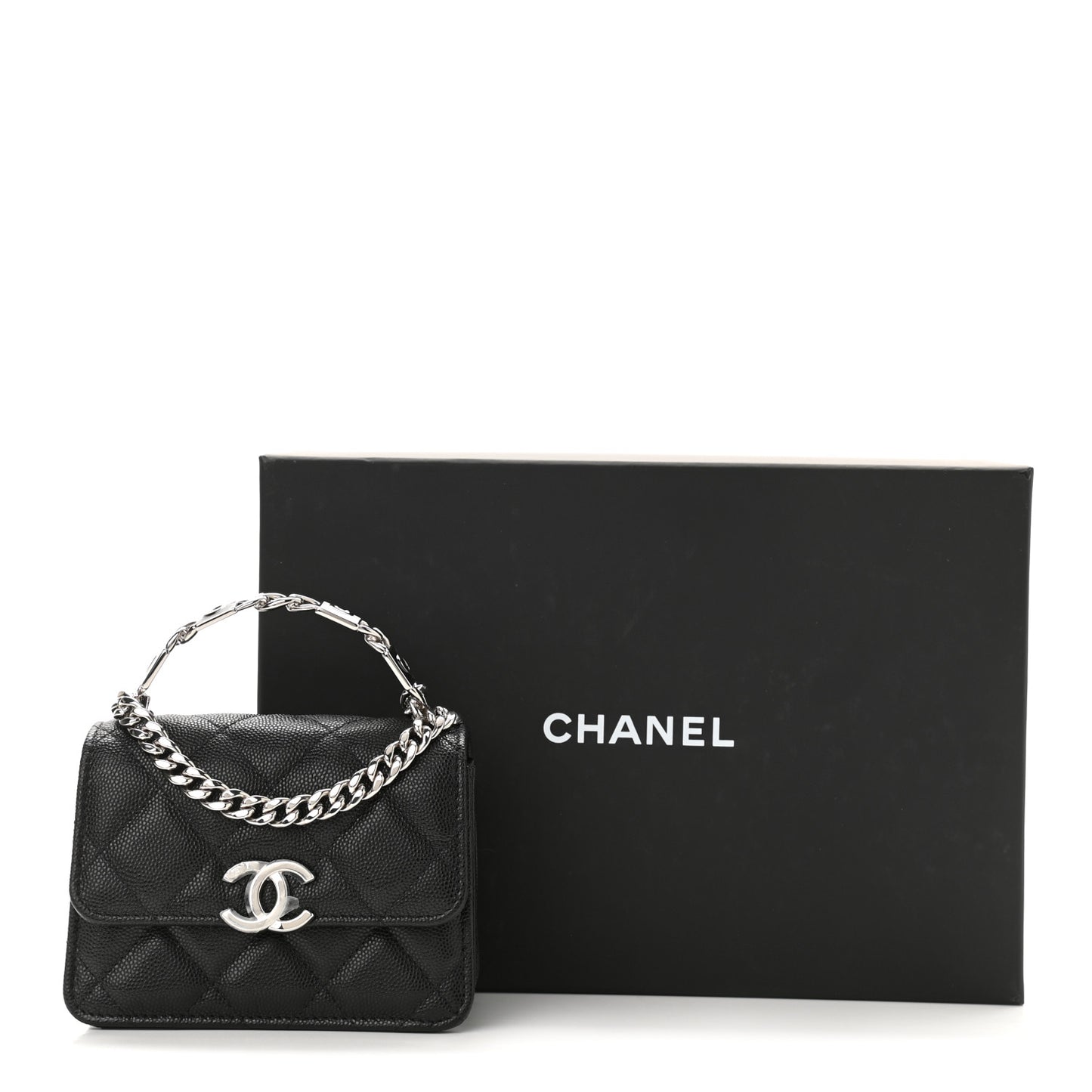 Caviar Quilted Pick Me Up Clutch With Chain Black