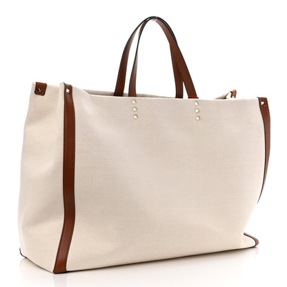 Valentino Garavani Canvas VLTN Print Large Tote Natural 3 of 9