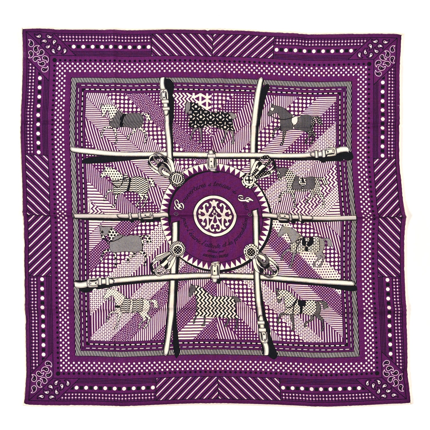 Hermes Cashmere Silk Couvertures Et Tenues De Jour Scarf 65 Crocus White Black 1 of 3