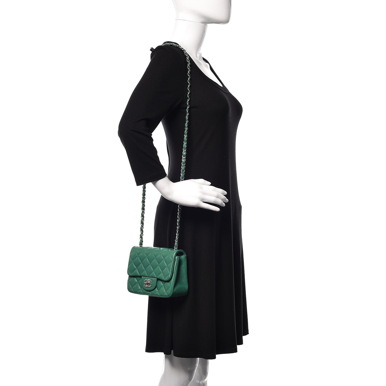 Chanel Lambskin Quilted Mini Square Flap Green 2 of 9