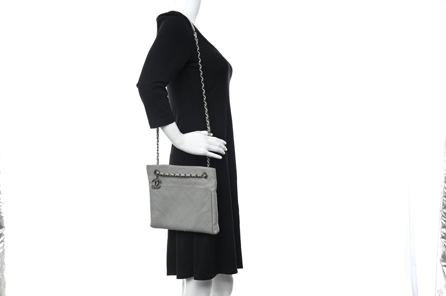 Calfskin Wild Stitch Small Shopping Tote Grey