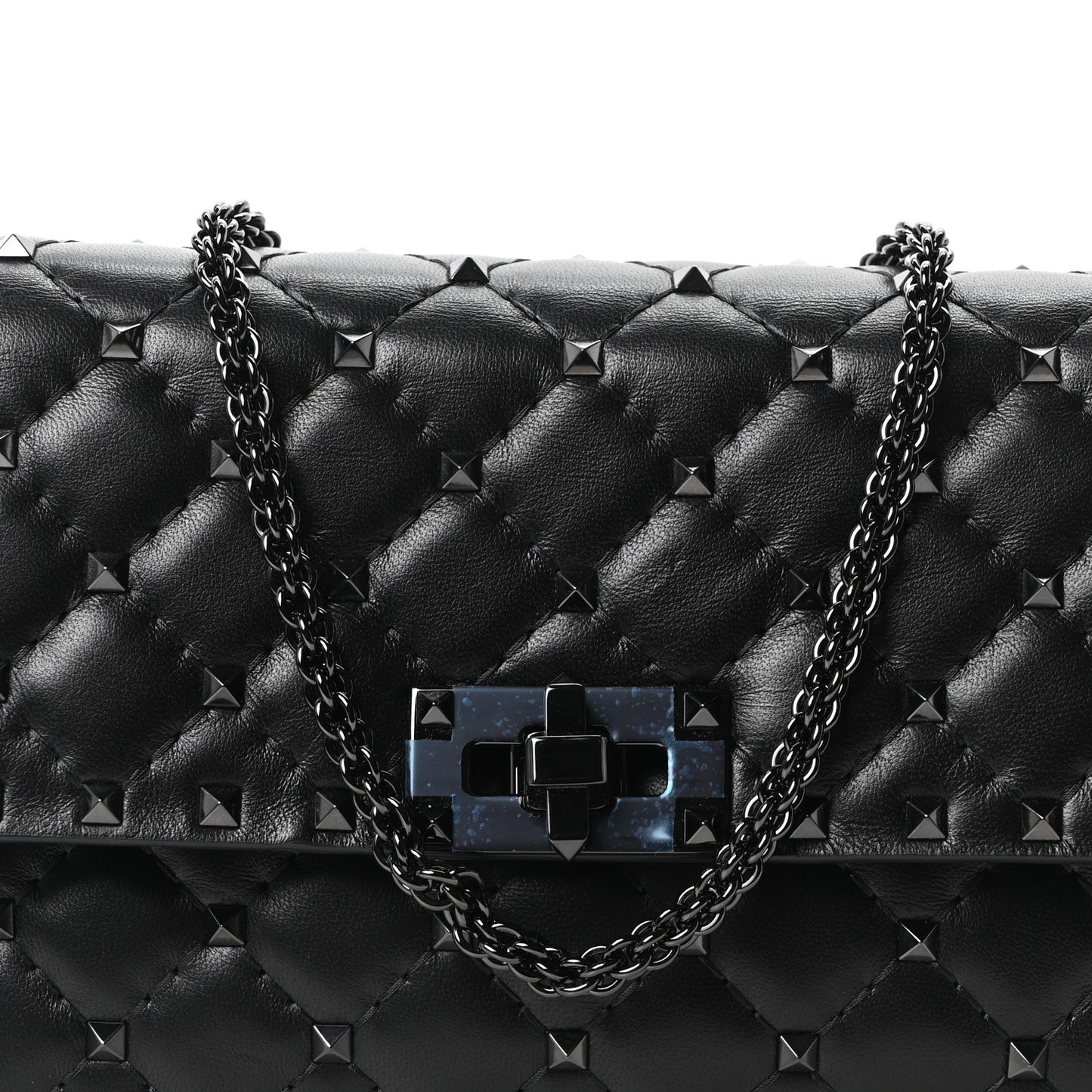 Lambskin Rockstud Spike Wallet on Chain Black