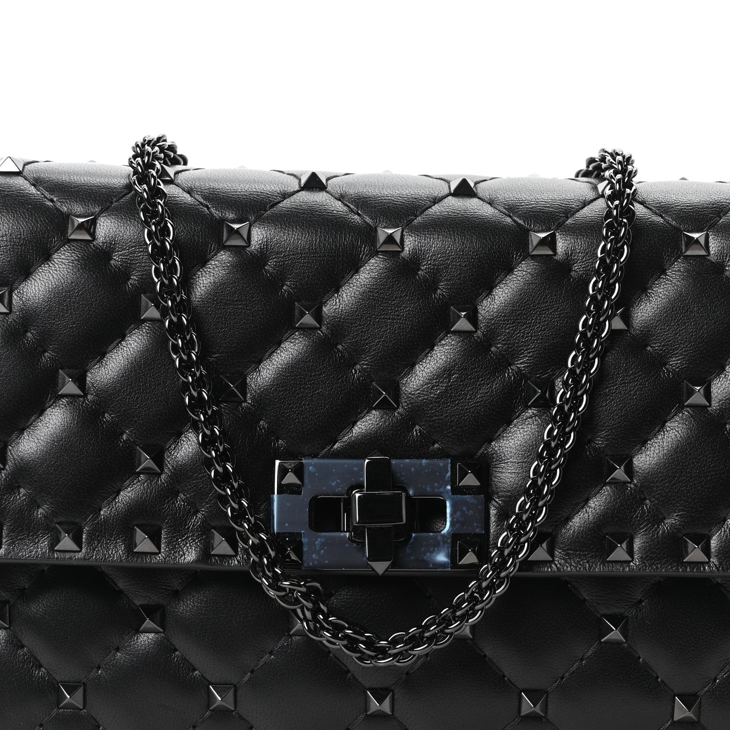 Valentino Garavani Lambskin Rockstud Spike Wallet on Chain Black 7 of 9