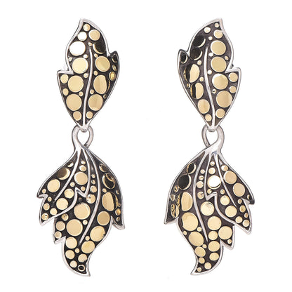 John Hardy Sterling Silver 18K Yellow Gold Ayu Leaf Drop Earrings 1 of 4