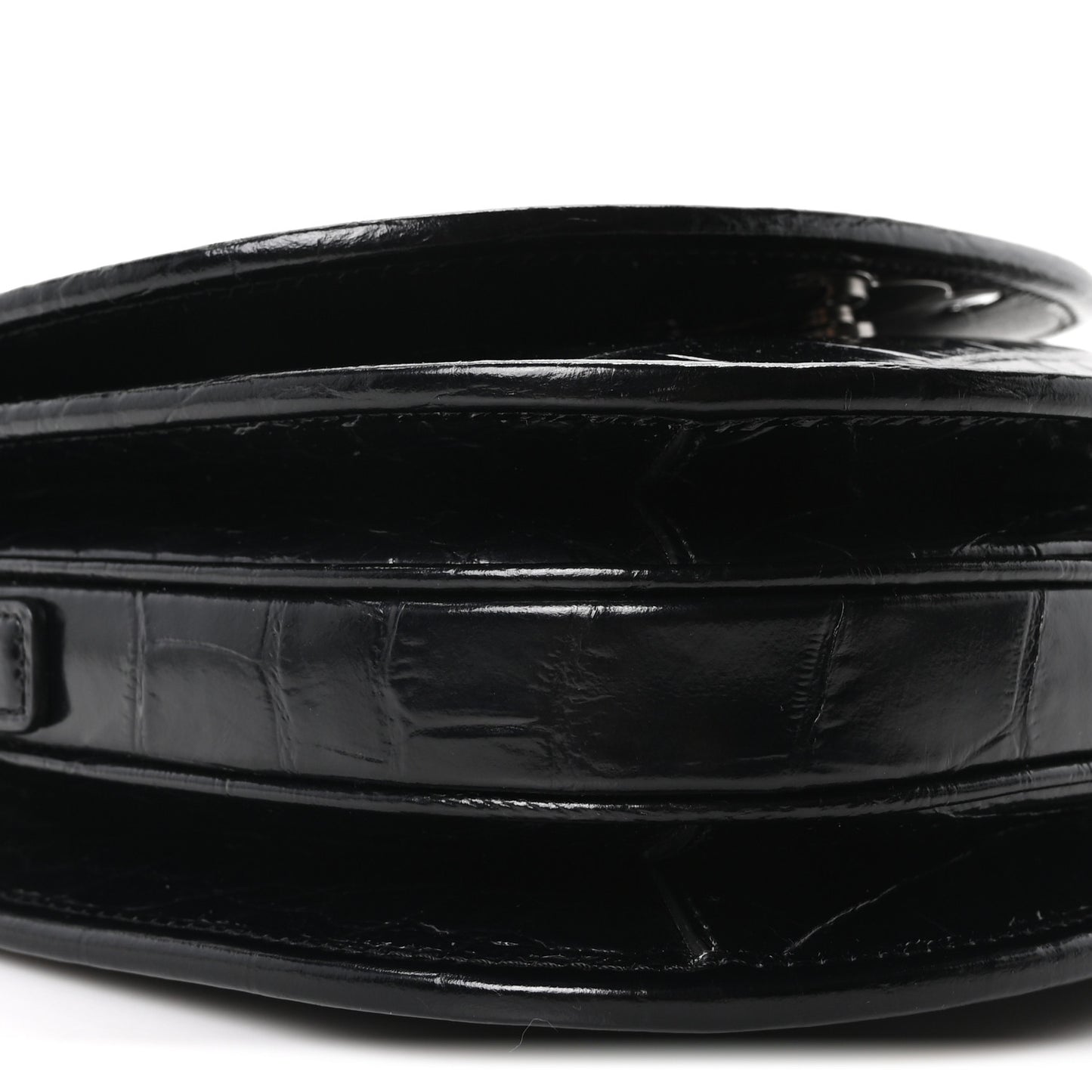 Calfskin Crocodile Embossed Medium Triomphe Besace Black