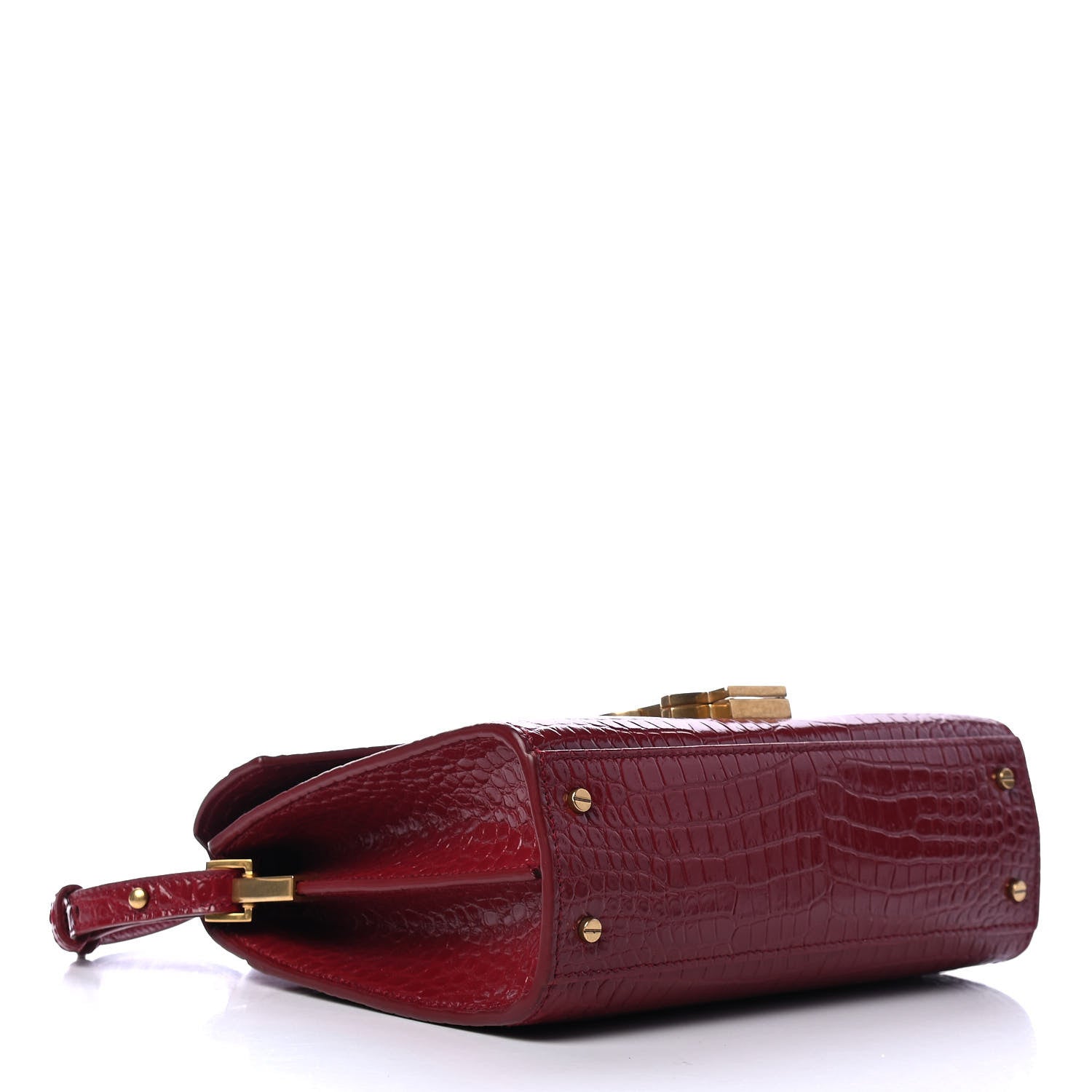 Saint Laurent Calfskin Crocodile Embossed Mini Classic Monogram Cassandra Top Handle Red 3 of 4