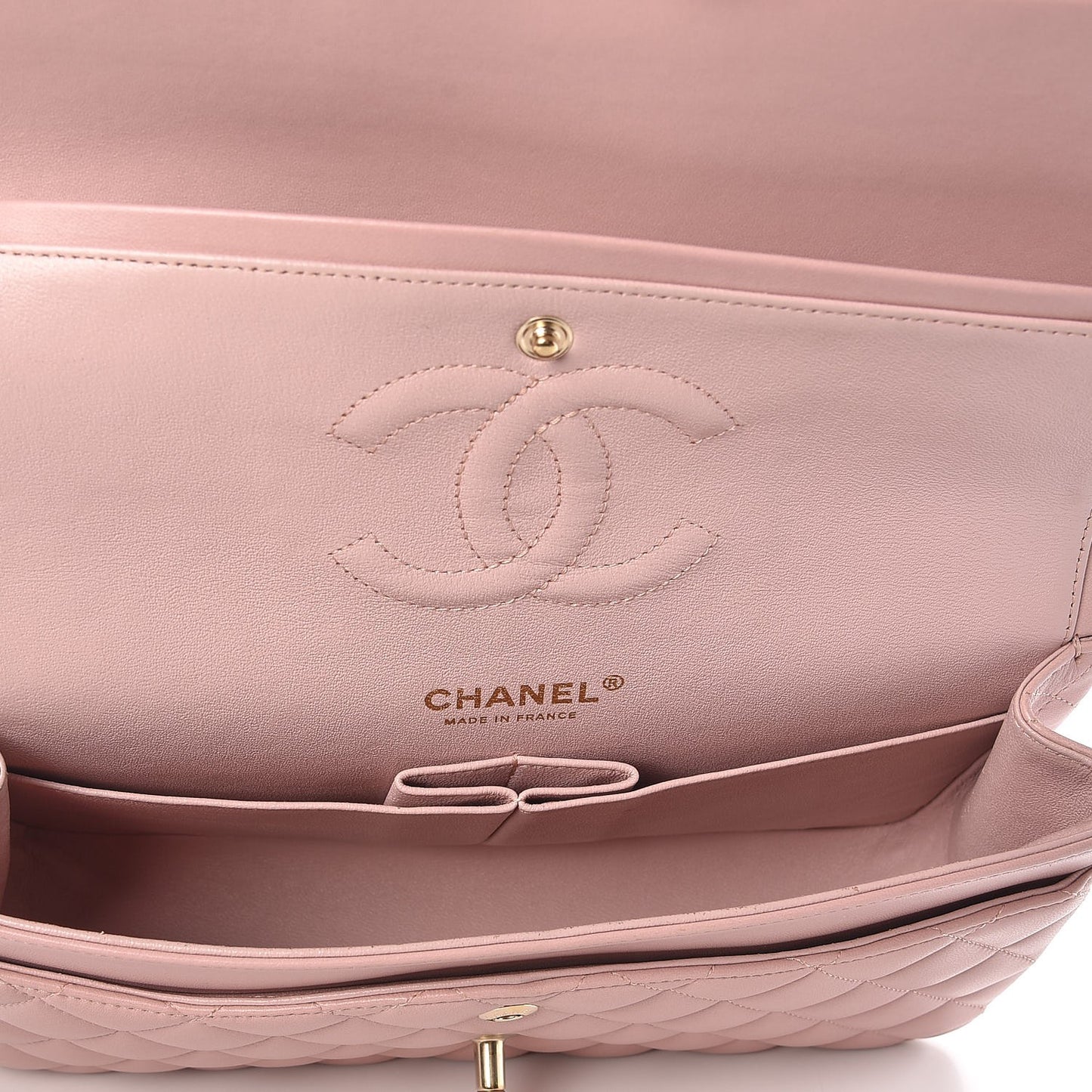 Lambskin Quilted Medium Double Flap Light Pink