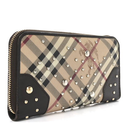 Burberry Studded Haymarket Check Large Zip Around Wallet Brown 3 of 9