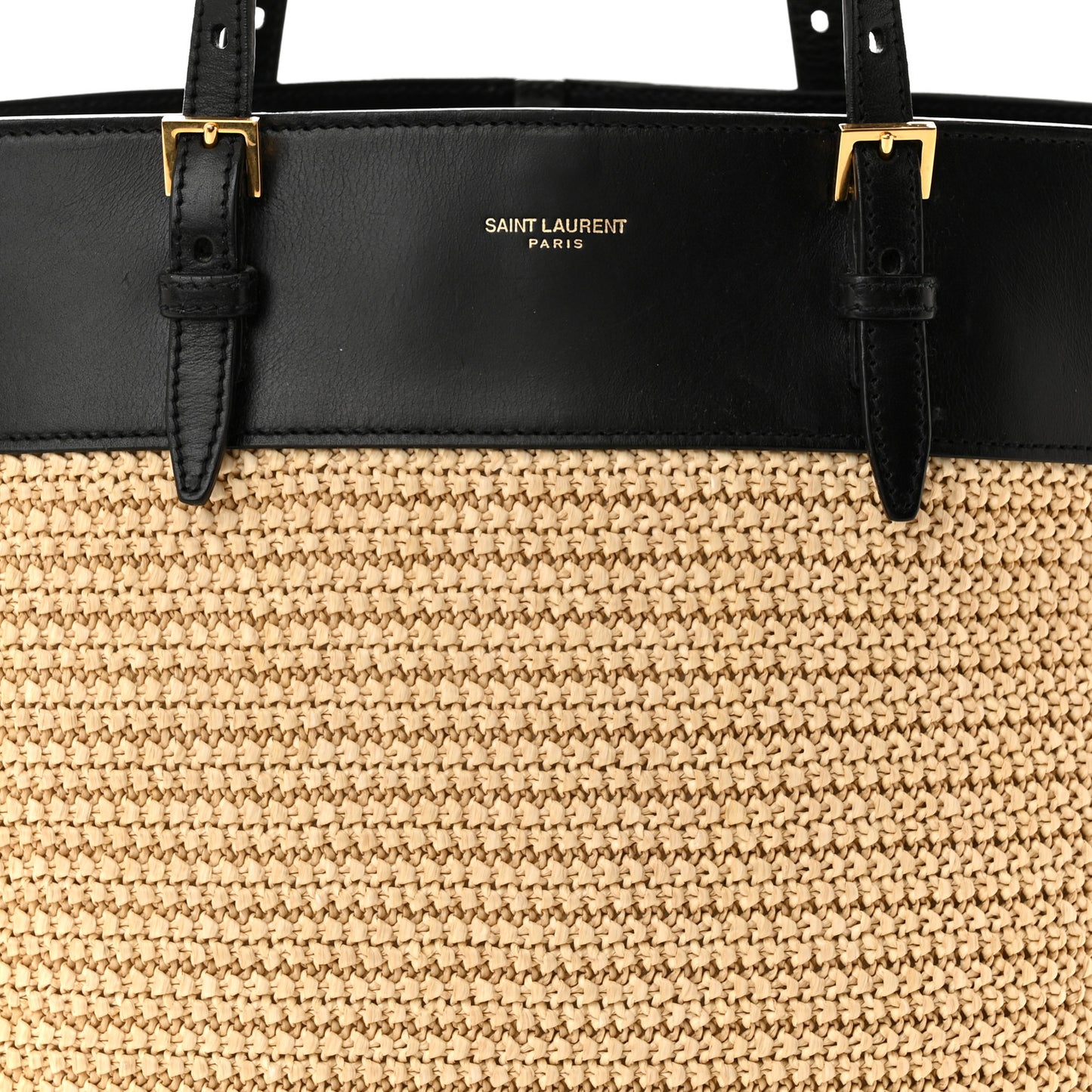 Calfskin Raffia Mini Shopper Tote Naturale Black