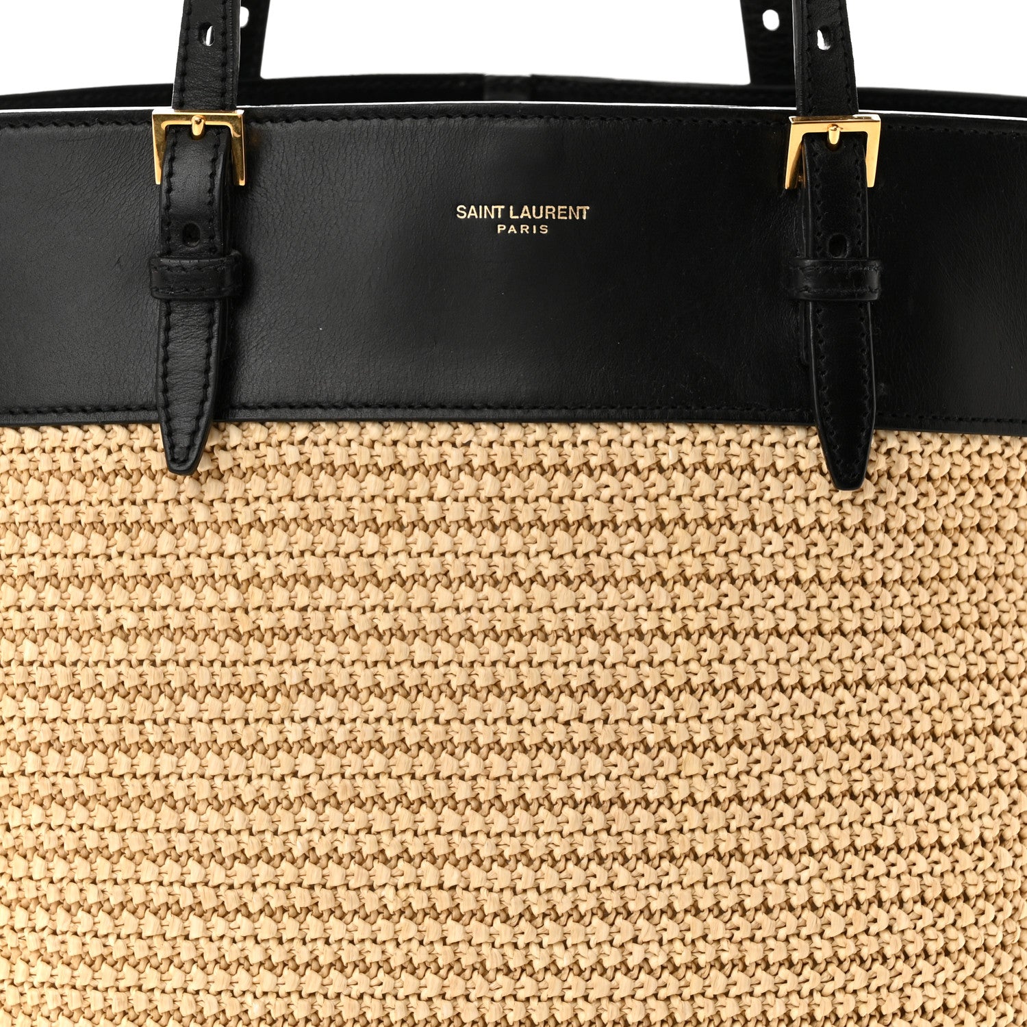 Saint Laurent Calfskin Raffia Mini Shopper Tote Naturale Black 8 of 13