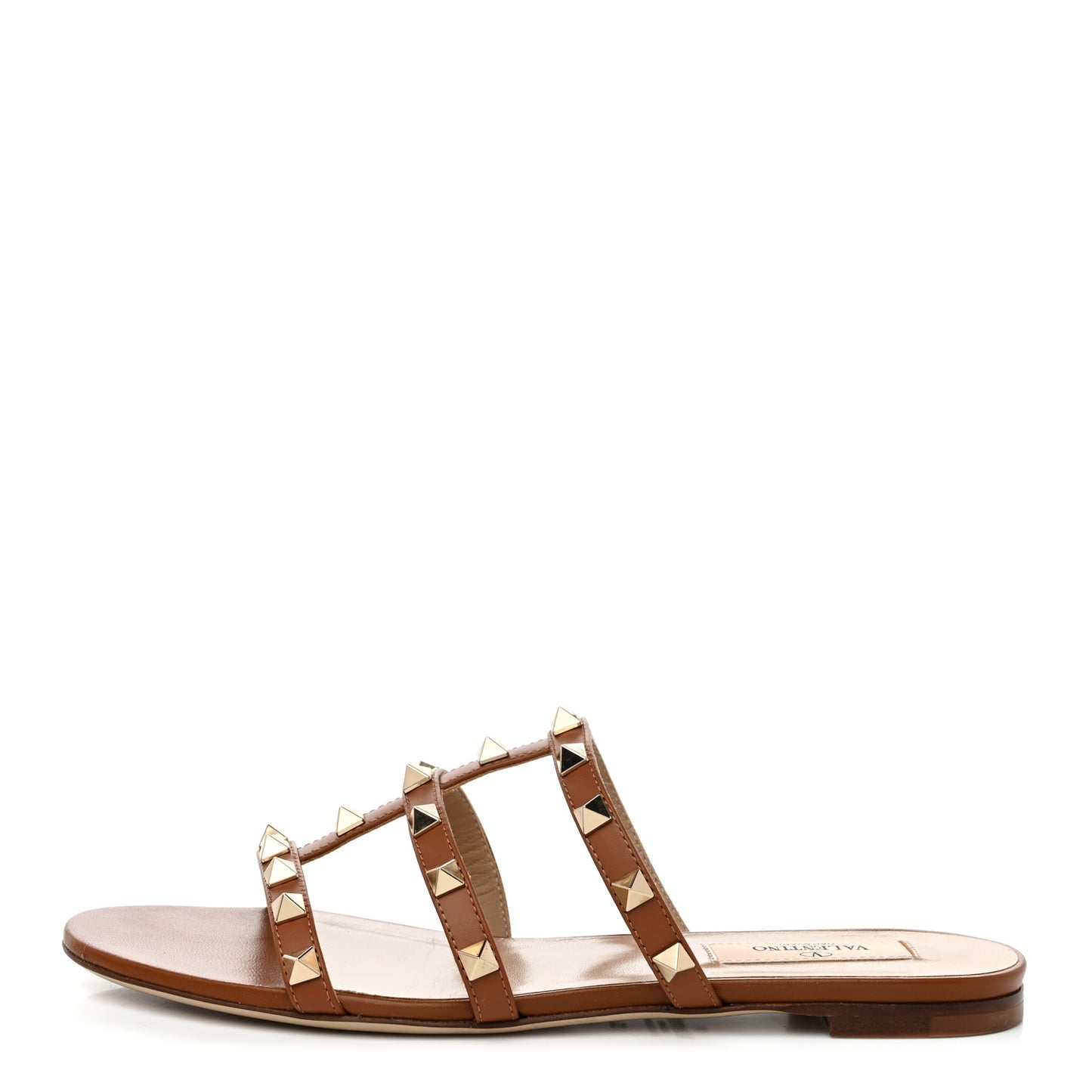 Nappa Rockstud Caged Flat Slide Sandals 36 Tobacco