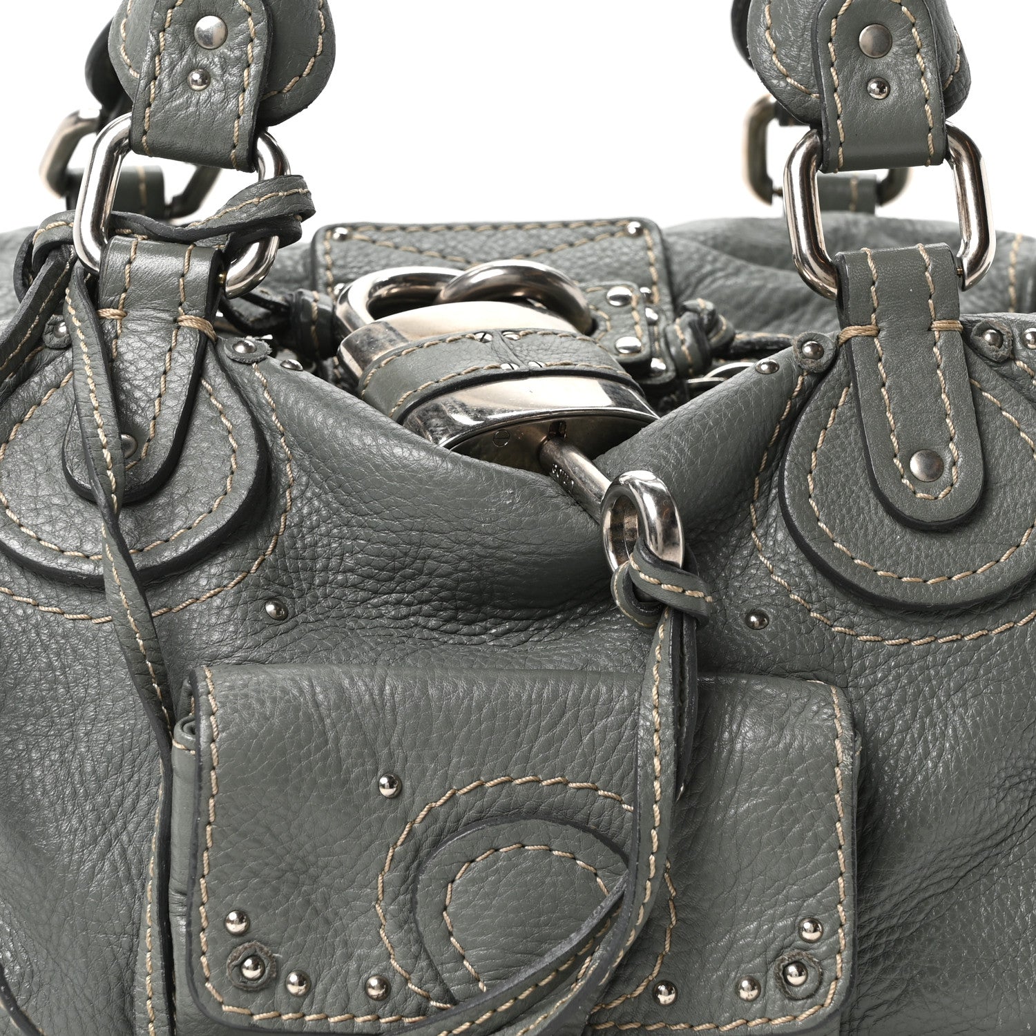 Chloe Calfskin Paddington Front Pocket Tote Gris Vert 1843950