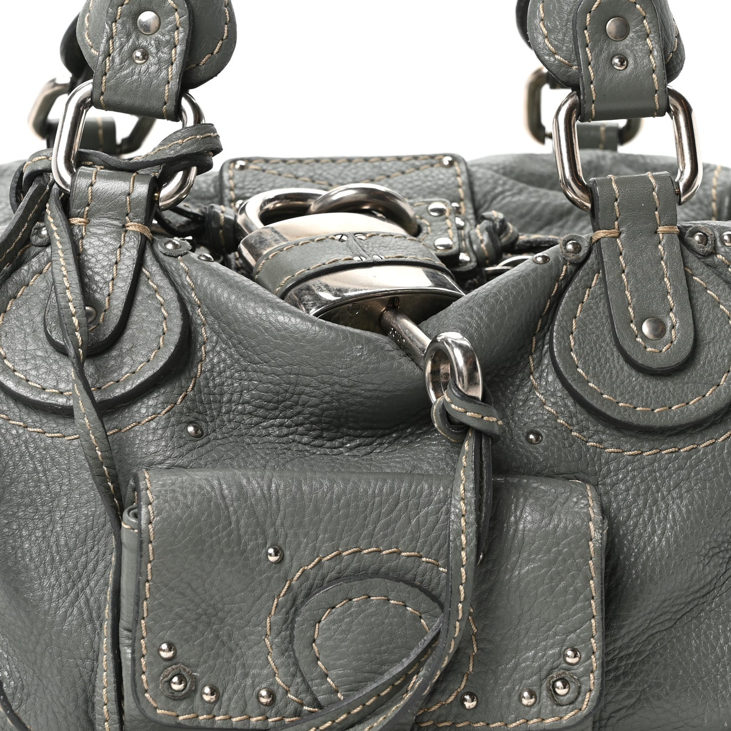 Calfskin Paddington Front Pocket Tote Gris Vert