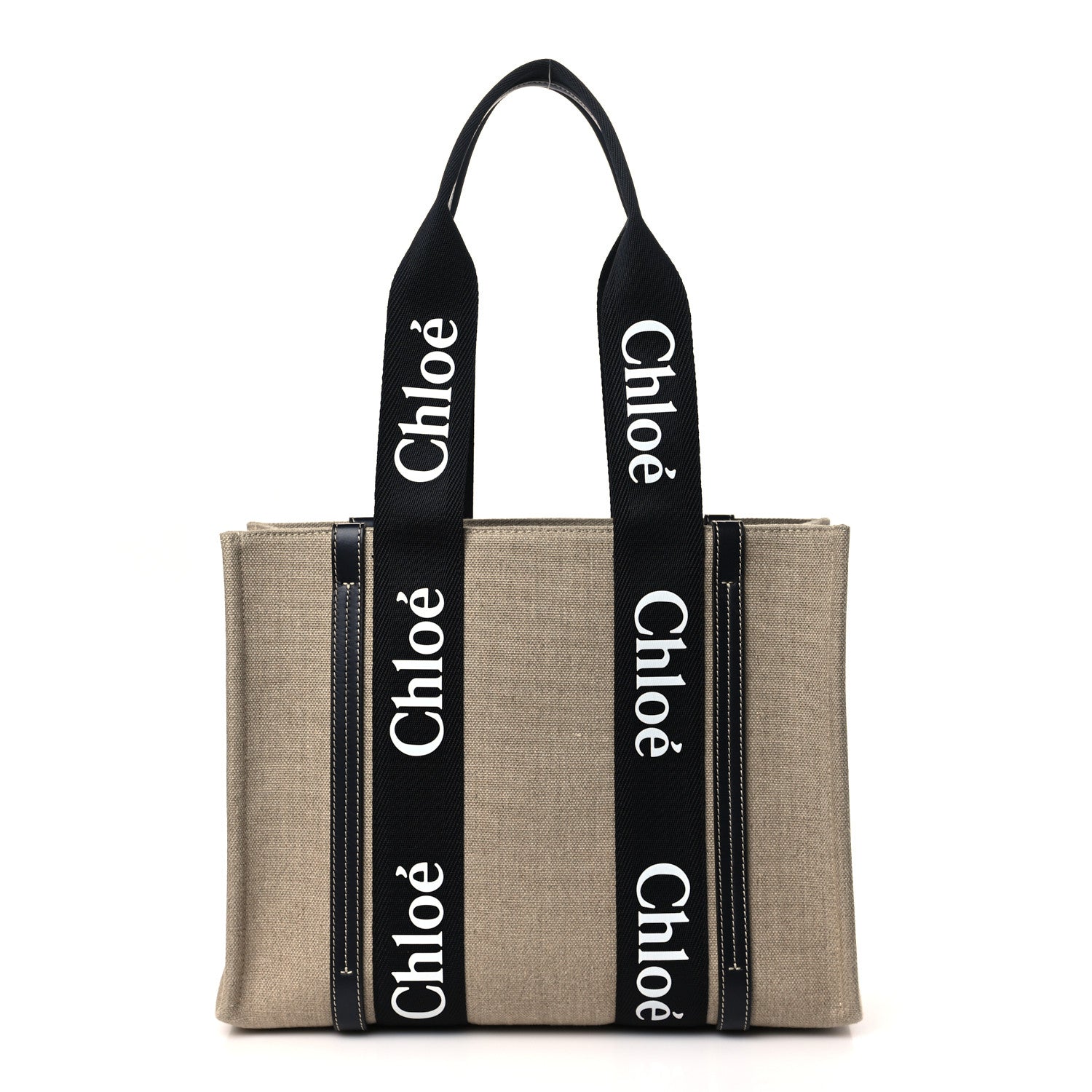 Chloe Linen Calfskin Medium Woody Ribbon Tote Black Blue 1 of 9